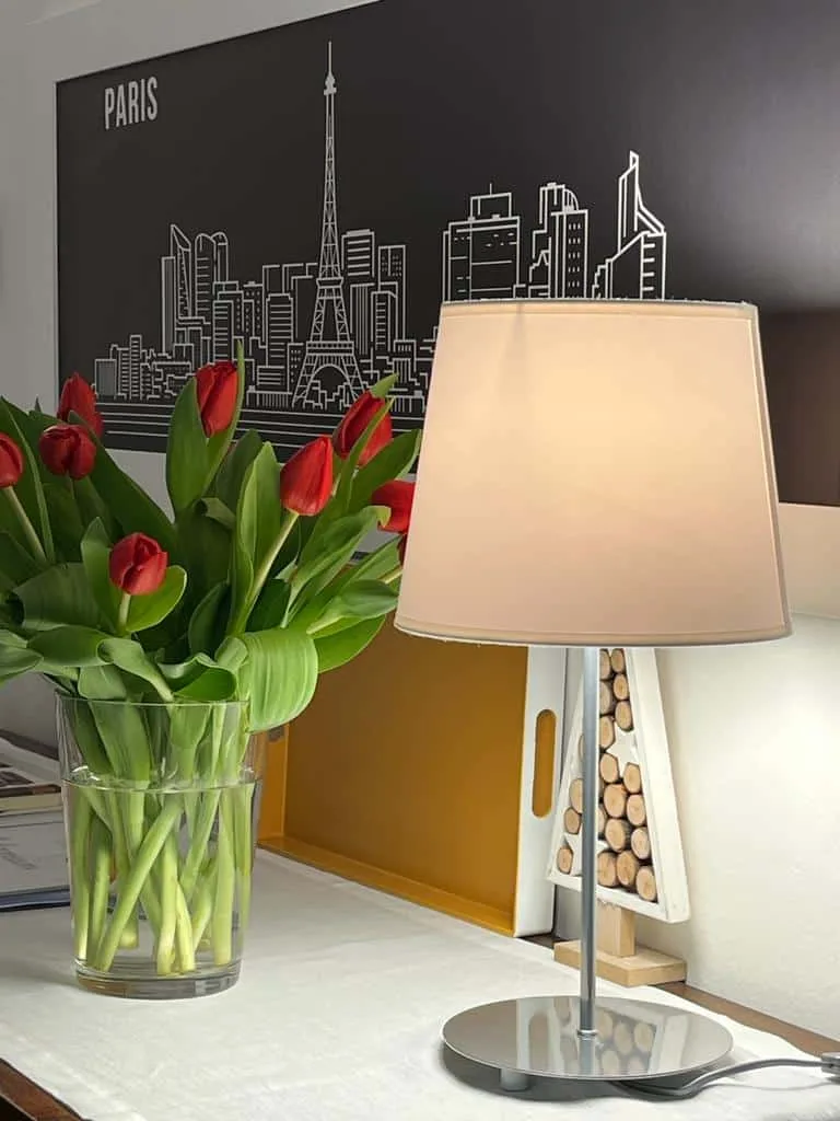 Dettaglio lampada e tulipani